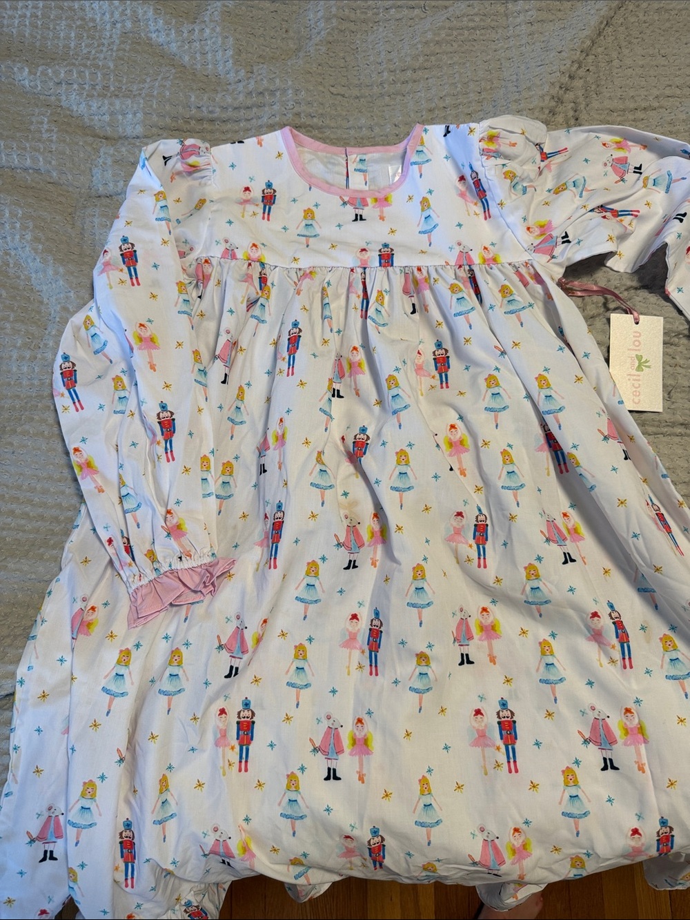 Girls White Nutcracker & Ballerina Long-Sleeve Nightgown